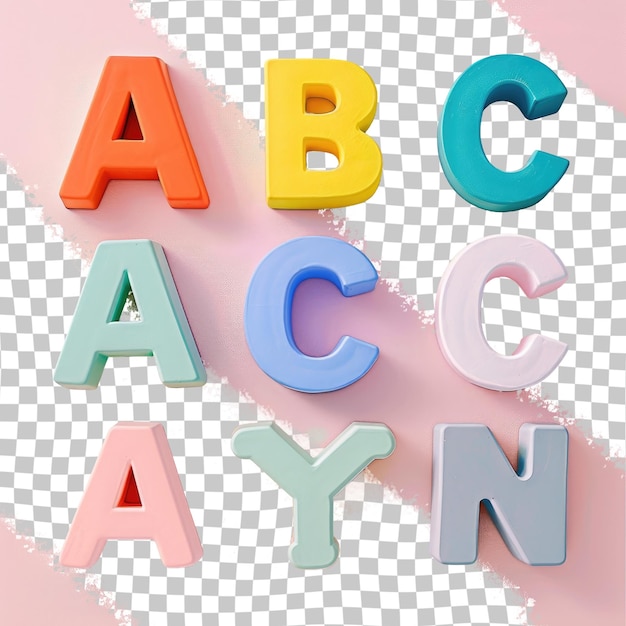 PSD a colorful alphabet set with letters and numbers on a pink background