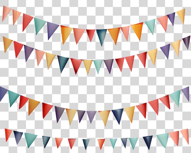 PSD colorful bunting flags arrange in row line on a transparent background