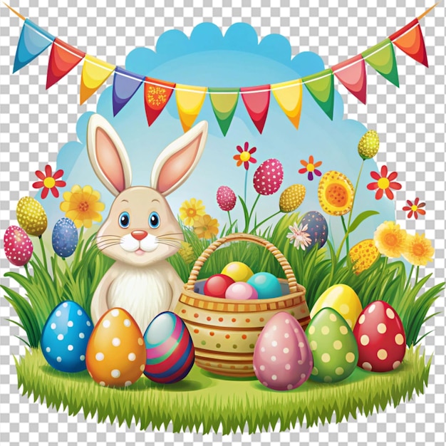 PSD a colorful easter card with eggs and flowers