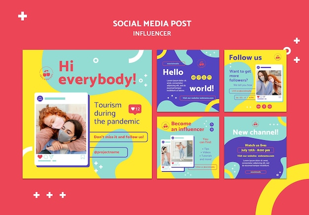 Colorful influencer social media posts