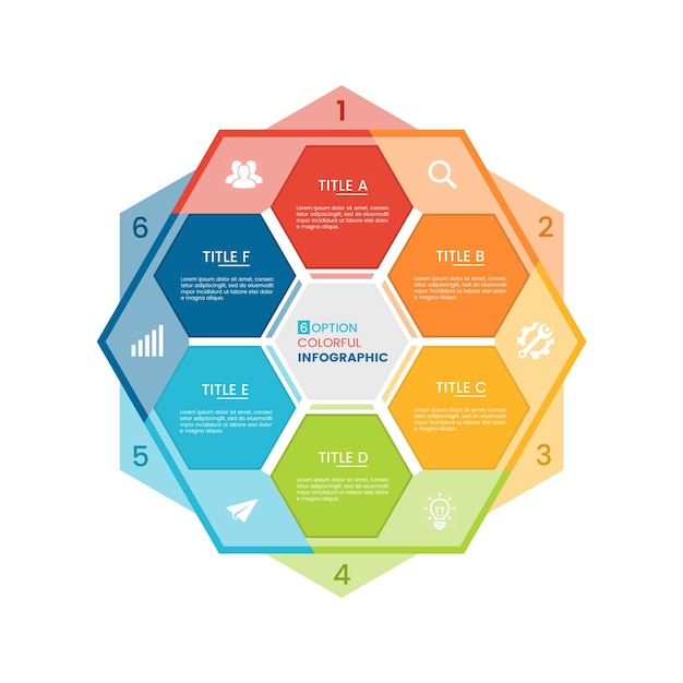 PSD colorful infographic template with circle chart 6 vector