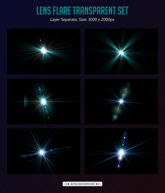 PSD colorful lens flare collection and lighting lens flare in dark background