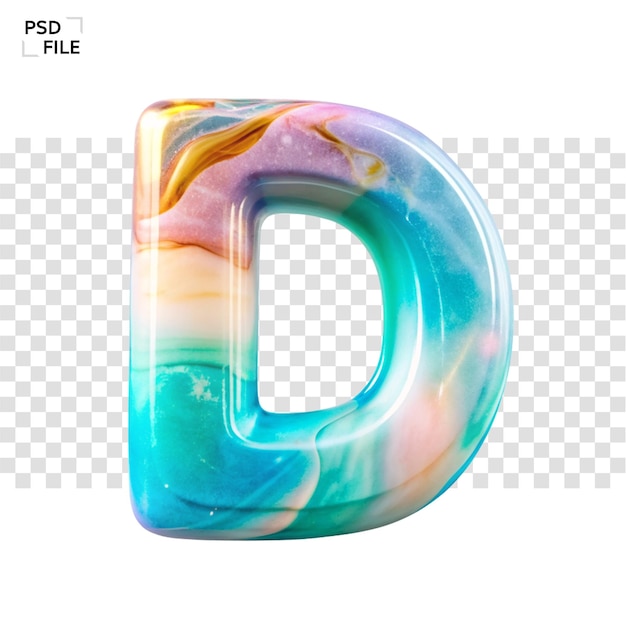 PSD colorful letter d made of colored liquid