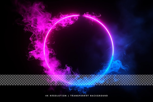 Colorful Neon smoke and glowing ring on transparent background