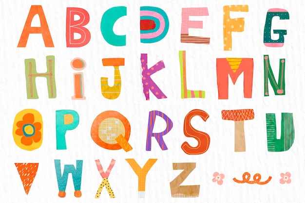 PSD colorful playful paper alphabet letters