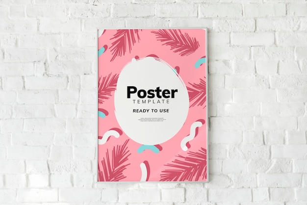 Colorful poster template on a white brick wall