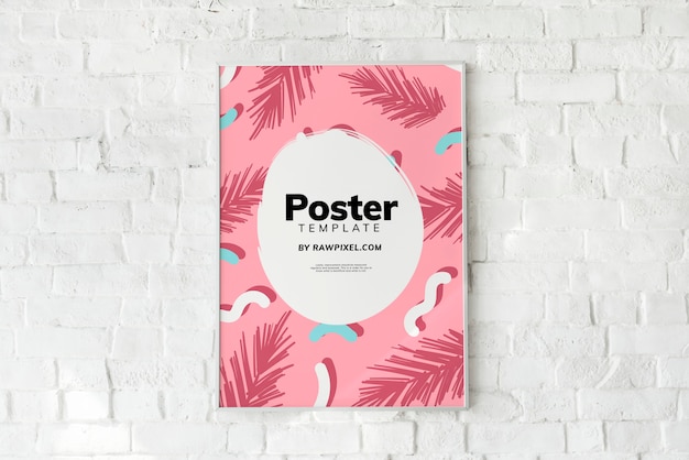 Colorful poster template on a white brick wall