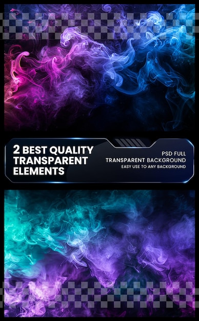 PSD colorful purple smoke isolated on on on transparent background