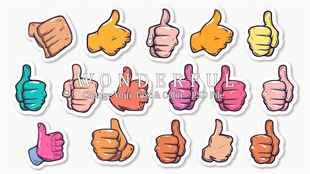 PSD colorful thumbs up stickers