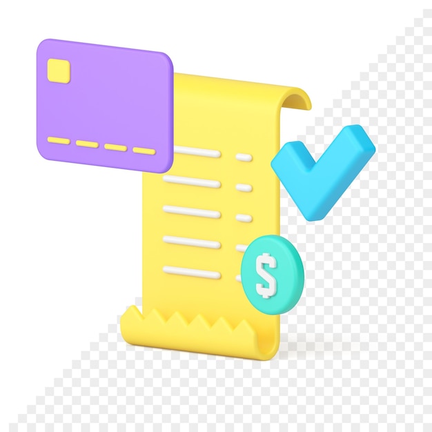 PSD complete paid bill invoice success payment status valid verified pay notification 3d icon