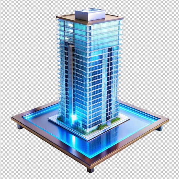 PSD concept hollo blue 3d render miniature model on transparent background