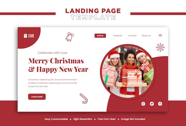 Concept for Merry Christmas and New Year Landing page or social media banner template