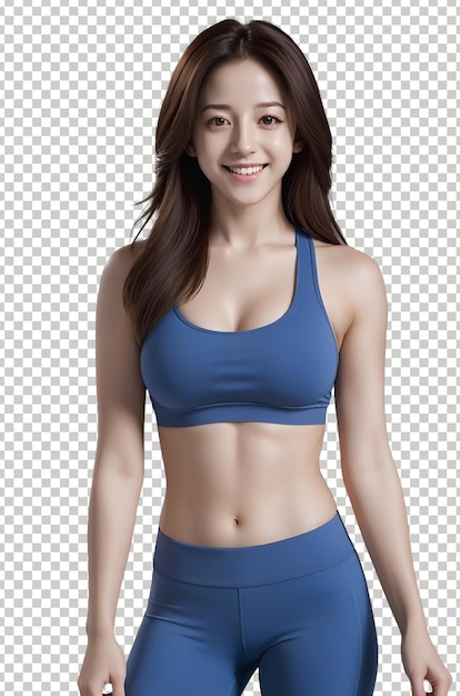 PSD confident healthy asian girl wearing sports wear yoga outfit standing nicely