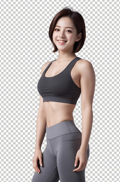PSD confident healthy asian girl wearing sports wear yoga outfit standing nicely