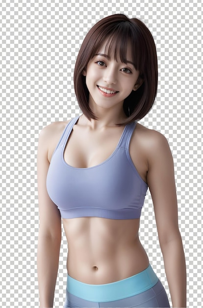 PSD confident healthy asian girl wearing sports wear yoga outfit standing nicely