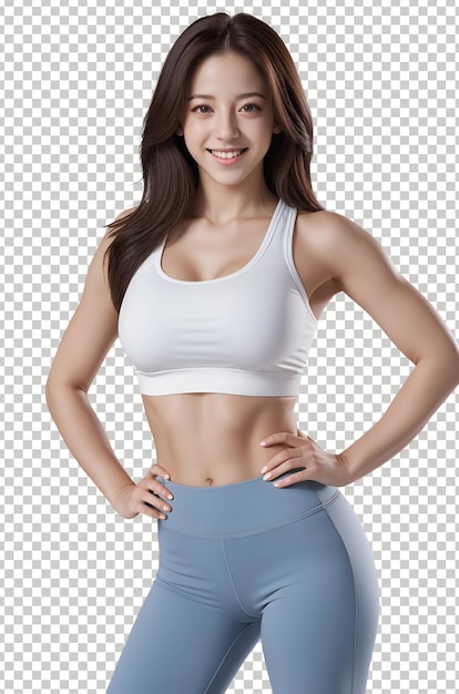 PSD confident healthy asian girl wearing sports wear yoga outfit standing nicely