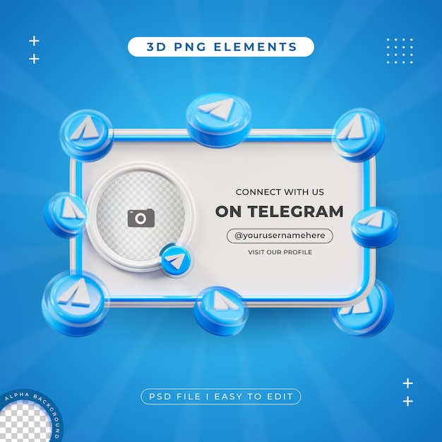 Connect with Us On Telegram Profile Social Media 3D Render Isolated for Composition