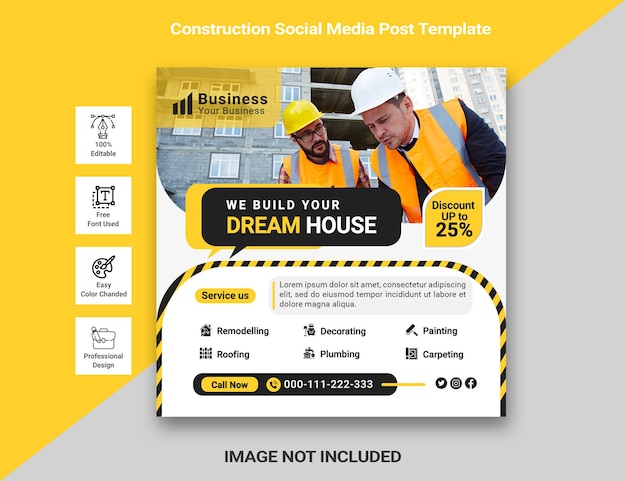 PSD construction social media post web banner design