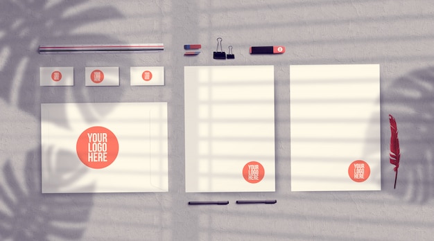 PSD corporate identity stationery mockup with sunlight