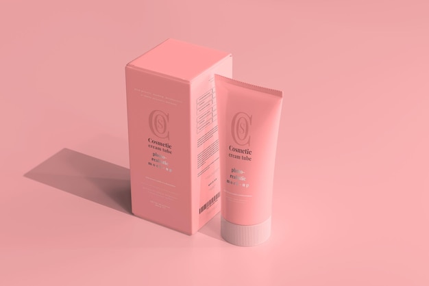 PSD cosmetic cream tube with box mockup