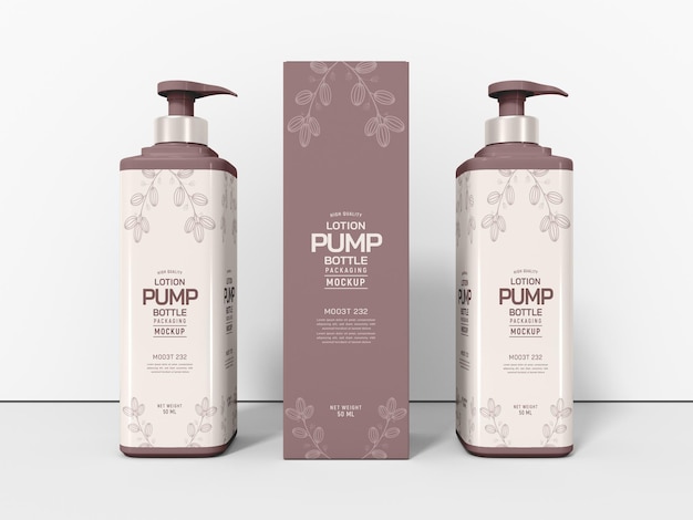 Cosmetic Lotion Pump Bottle With Box Mockup