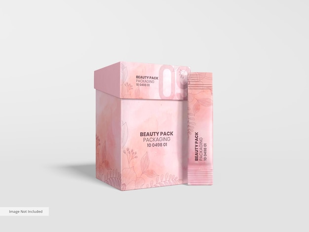 Cosmetic Products Box and Sachet Branding Mockup