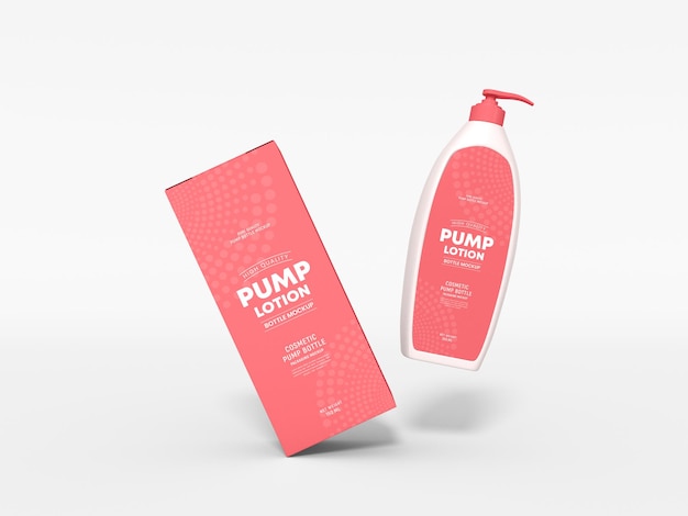 Cosmetic Pump Lotion Bottle With Box Mockup