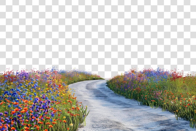 PSD country road flower fields landscape countryside vegetation