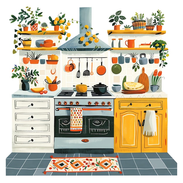 PSD cozy kitchen decorated with indian style indian illustration