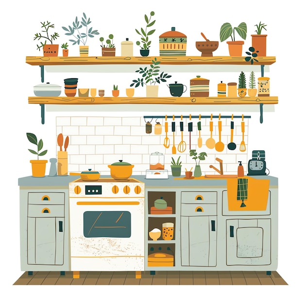 PSD cozy kitchen decorated with indian style indian illustration