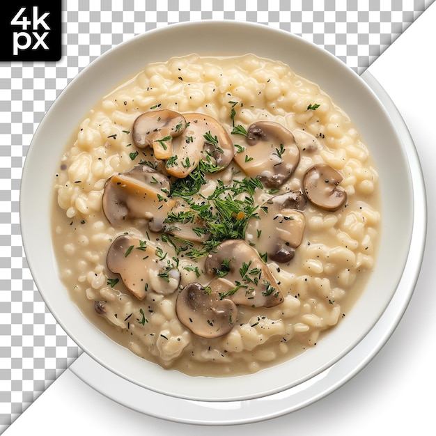 PSD creamy mushroom risotto on a transparent background