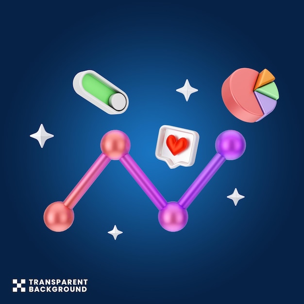 creative concept of 3D render Graph chart illustration with 3D floating icon