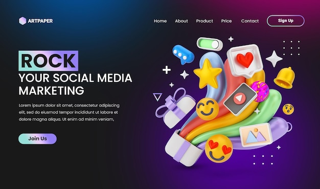 creative concept Social media marketing landing page with 3d colorful concept illustration