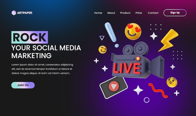 creative concept Social media marketing landing page with 3d colorful live concept illustration