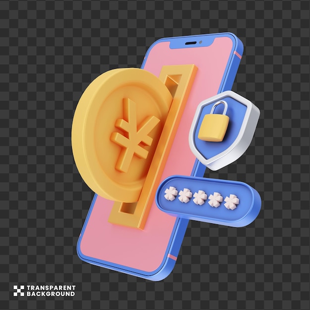 creative concept Yuan Money secure payment 3D illustration