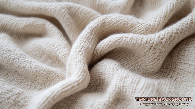 PSD crumpled cozy light knitted blanket soft and warm fabric crumpled in folds texture for winter autumn