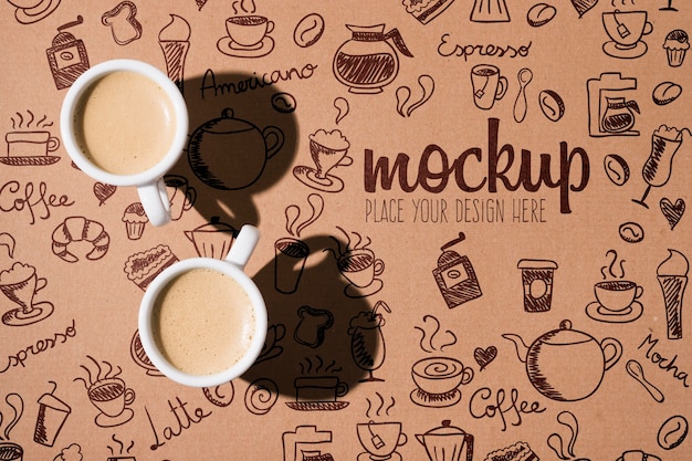 Cups of coffee with shadows mock-up