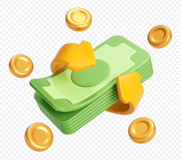 Currency Exchange with Cash and Coins icon 3D Illustration