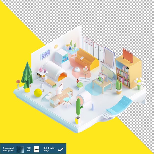 PSD cute blender 3d isometric render white background transparent background png psd