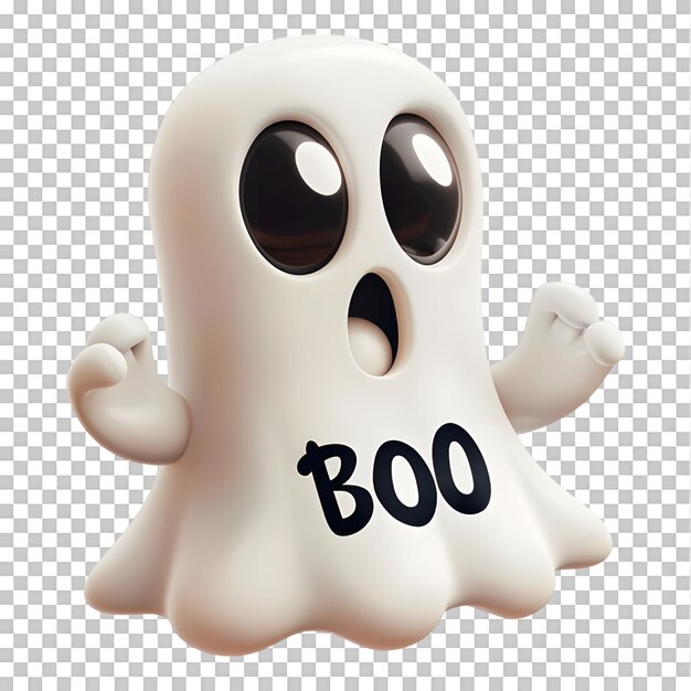 Cute Halloween ghost with Boo text on transparent background