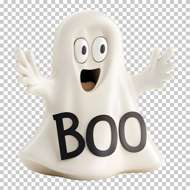 Cute Halloween ghost with Boo text on transparent background