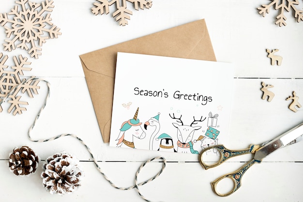 PSD cute seasons greetings card mockup