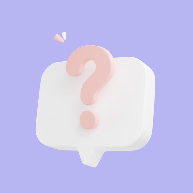 D render Question mark speech bubble icon Message box with question sign