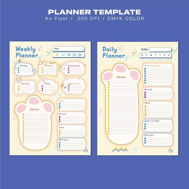 PSD dagelijkse amp weekly planner