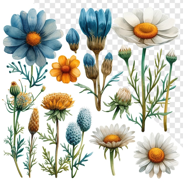 Daisies and Dandelions Watercolor Set Soft Style Transparent