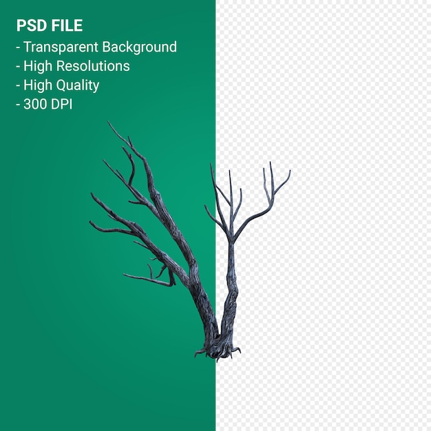 PSD dead tree 3d render isolated on transparent background