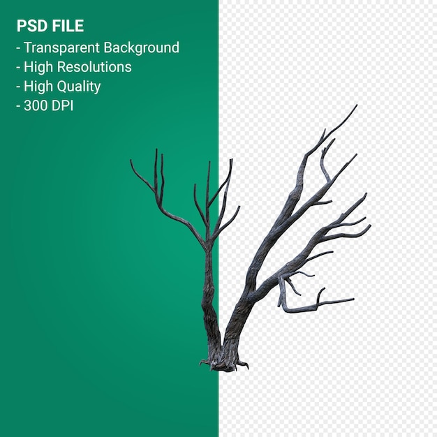 PSD dead tree 3d render isolated