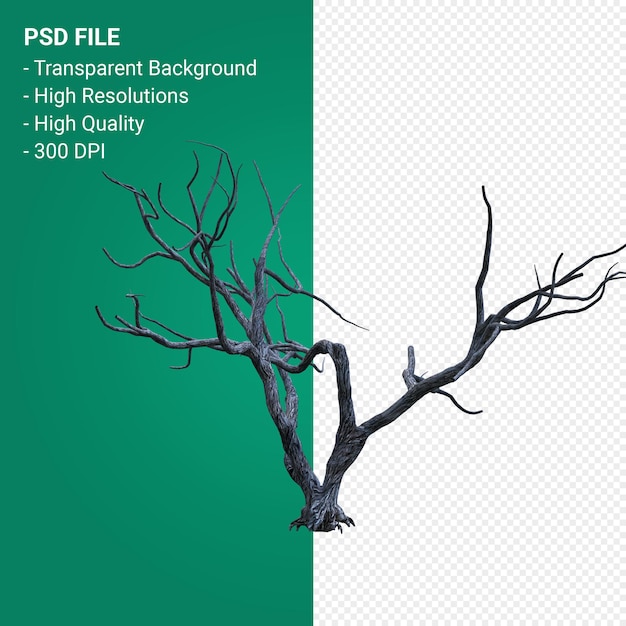 PSD dead tree 3d render isolated  