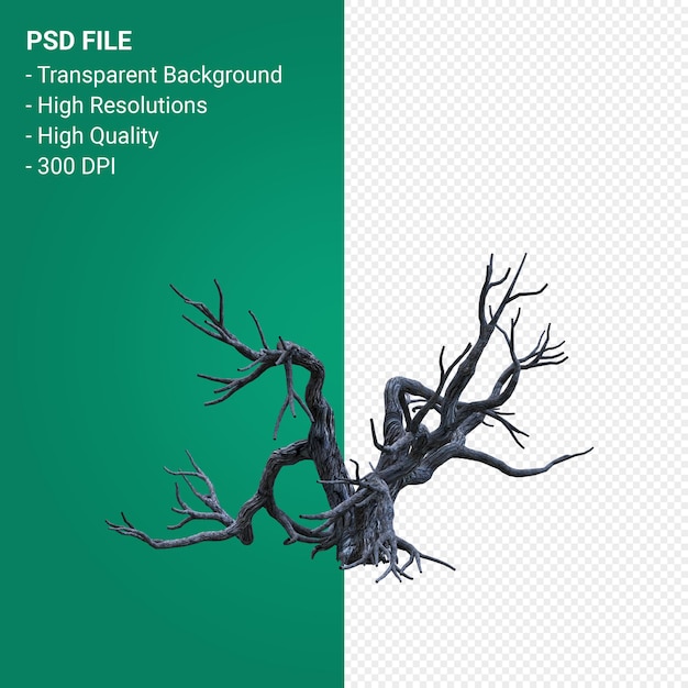 PSD dead tree 3d render isolated  