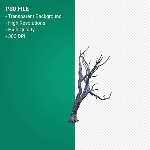 PSD dead tree 3d render isolated  